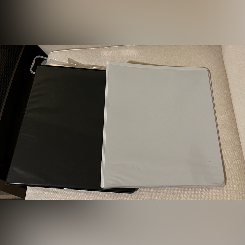 2 Binders - Black & White with Alphabetical Divider and 6 Clear Plastic Inserts